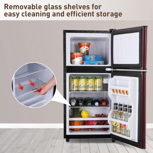 Zyerch FLS-80-WOOD Mini, 3.5 Size Fridges with Freezer Adjustable Thermostat, Small Refrigerator for Apartment, Office, Kitchen, Dorm, Wood, 3.2 Cu. Ft - Image 5