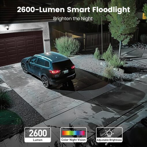 AOSU Floodlight Camera Wired, 3K UHD Security Camera Outdoor, 360° Coverage Surveillance, 24/7 Recording, Motion Detection, 2600-Lumen Motion-Activated Floodlight, Color Night Vision, No Monthly Fee - Image 4