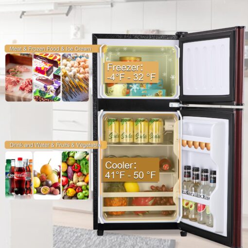 Zyerch FLS-80-WOOD Mini, 3.5 Size Fridges with Freezer Adjustable Thermostat, Small Refrigerator for Apartment, Office, Kitchen, Dorm, Wood, 3.2 Cu. Ft - Image 7