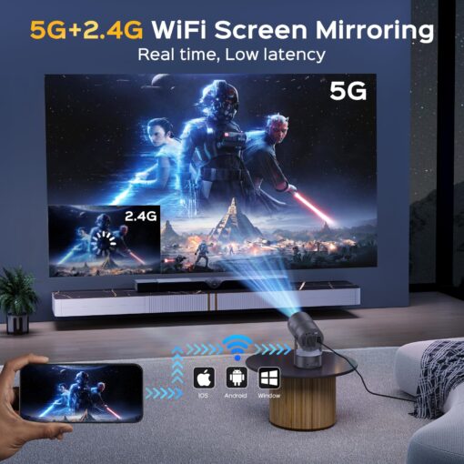 [Built-in Battery] Mini Projector with Wifi and Bluetooth, 4K 1080P Supported 270° Rotatable 150'' Screen Auto Keystone Home Outdoor Portable Smart Projector for Phone/TV/Laptop/HDMI, Iron Grey - Image 6