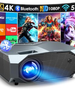 YOWHICK 4K Projector with WiFi and Bluetooth, 20000L Native 1080P Outdoor Portable Movie Projector, Smart Video Projector, 50% Zoom/400" Display, Compatible with HDMI/USB/PC/TV/PS5/DVD/Android/iOS