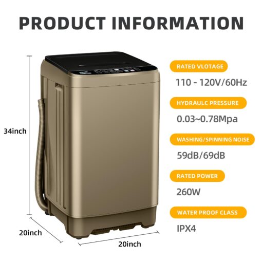 Zyerch Portable Washing Machine 17.7lbs Full-Automatic Compact Washer Machine for Apartment, 10 Wash Program Small Portable Washer for Dorm, Apartment, RV, Home, Grey - Image 2