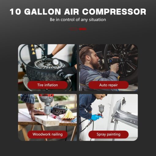 10 Gallon Ultra Quiet Air Compressor with Two Quick Couplers, 2HP 8.76 CFM@ 115PSI Oil-Free Air Compressor Tank, 110V/60hz, 70dB Air Compressor for Car Repair, Spray Painting, Woodwork Nailing - Image 2