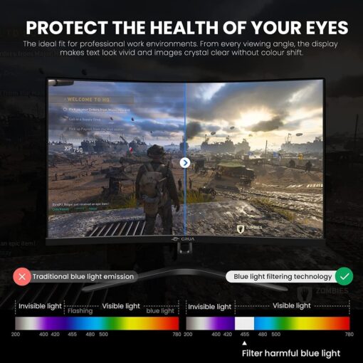 ZZA 27 Inch Gaming Monitor 280Hz 240Hz 1080p 1ms VRB Blue Light Shift Machine Black Curved 100% sRGB, Adaptive FreeSync,Display Port DP HDMI VESA Mounting Compliant - Image 5