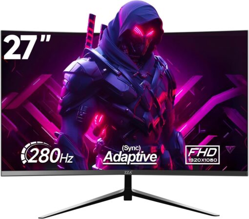 ZZA 27 Inch Gaming Monitor 280Hz 240Hz 1080p 1ms VRB Blue Light Shift Machine Black Curved 100% sRGB, Adaptive FreeSync,Display Port DP HDMI VESA Mounting Compliant