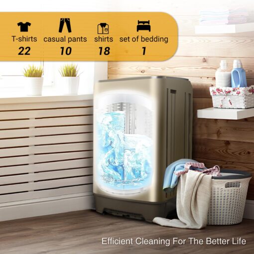 Zyerch Portable Washing Machine 17.7lbs Full-Automatic Compact Washer Machine for Apartment, 10 Wash Program Small Portable Washer for Dorm, Apartment, RV, Home, Gold - Image 6