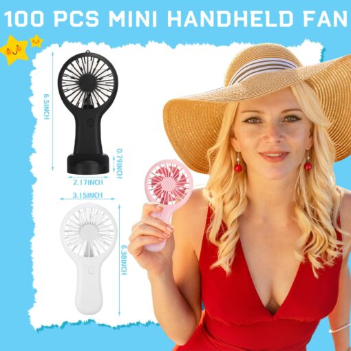 100 Pack Mini Powerful Handheld Fan Bulk 3 Speed USB Rechargeable Small Desk Fan Summer Gift for Wedding Beach Outdoor Women Eyelash (Classic 5 Colors) - Image 7