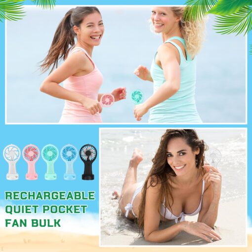 100 Pack Mini Powerful Handheld Fan Bulk 3 Speed USB Rechargeable Small Desk Fan Summer Gift for Wedding Beach Outdoor Women Eyelash (Classic 5 Colors) - Image 2