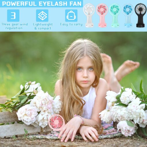 100 Pack Mini Powerful Handheld Fan Bulk 3 Speed USB Rechargeable Small Desk Fan Summer Gift for Wedding Beach Outdoor Women Eyelash (Classic 5 Colors) - Image 6