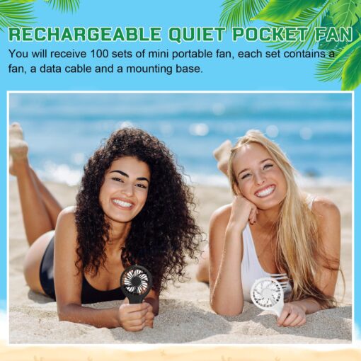 100 Pack Mini Powerful Handheld Fan Bulk 3 Speed USB Rechargeable Small Desk Fan Summer Gift for Wedding Beach Outdoor Women Eyelash (Classic 5 Colors) - Image 3