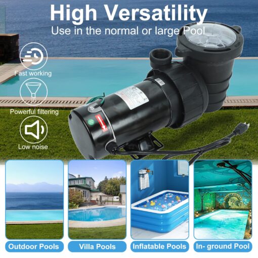 1.5 HP In/Above Ground Swimming Pool Pump, 110V 5580GPH Single Speed Pool Water Pumps lnground Above Ground with Filter Basket - Image 7