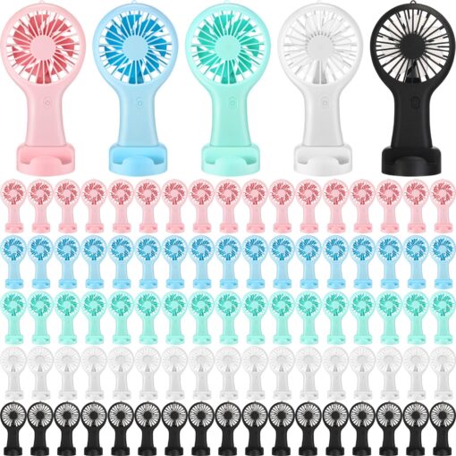 100 Pack Mini Powerful Handheld Fan Bulk 3 Speed USB Rechargeable Small Desk Fan Summer Gift for Wedding Beach Outdoor Women Eyelash (Classic 5 Colors)