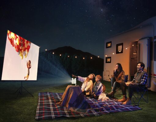 [29" Foldable stand] Portable Projector with WIFI and Bluetooth, Outdoor Movie Projector with Native 1080P, 600 ANSI, Electric Focus, Auto keytone, Dolby Audio, Smart Projector with Built in APPS - Image 3